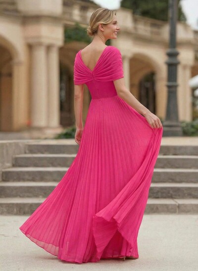 A-Line V-Neck 1/2 Sleeves Floor-Length Chiffon Mother Of The Bride Dresses