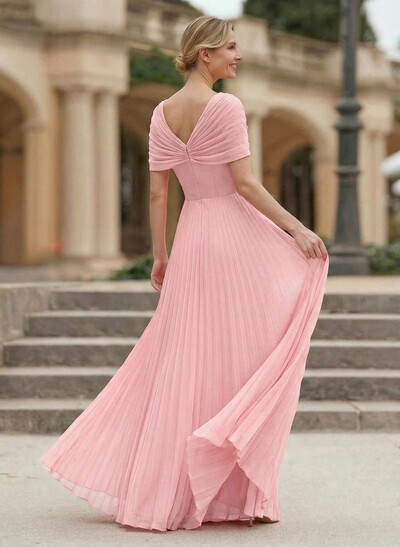 A-Line V-Neck 1/2 Sleeves Floor-Length Chiffon Mother Of The Bride Dresses