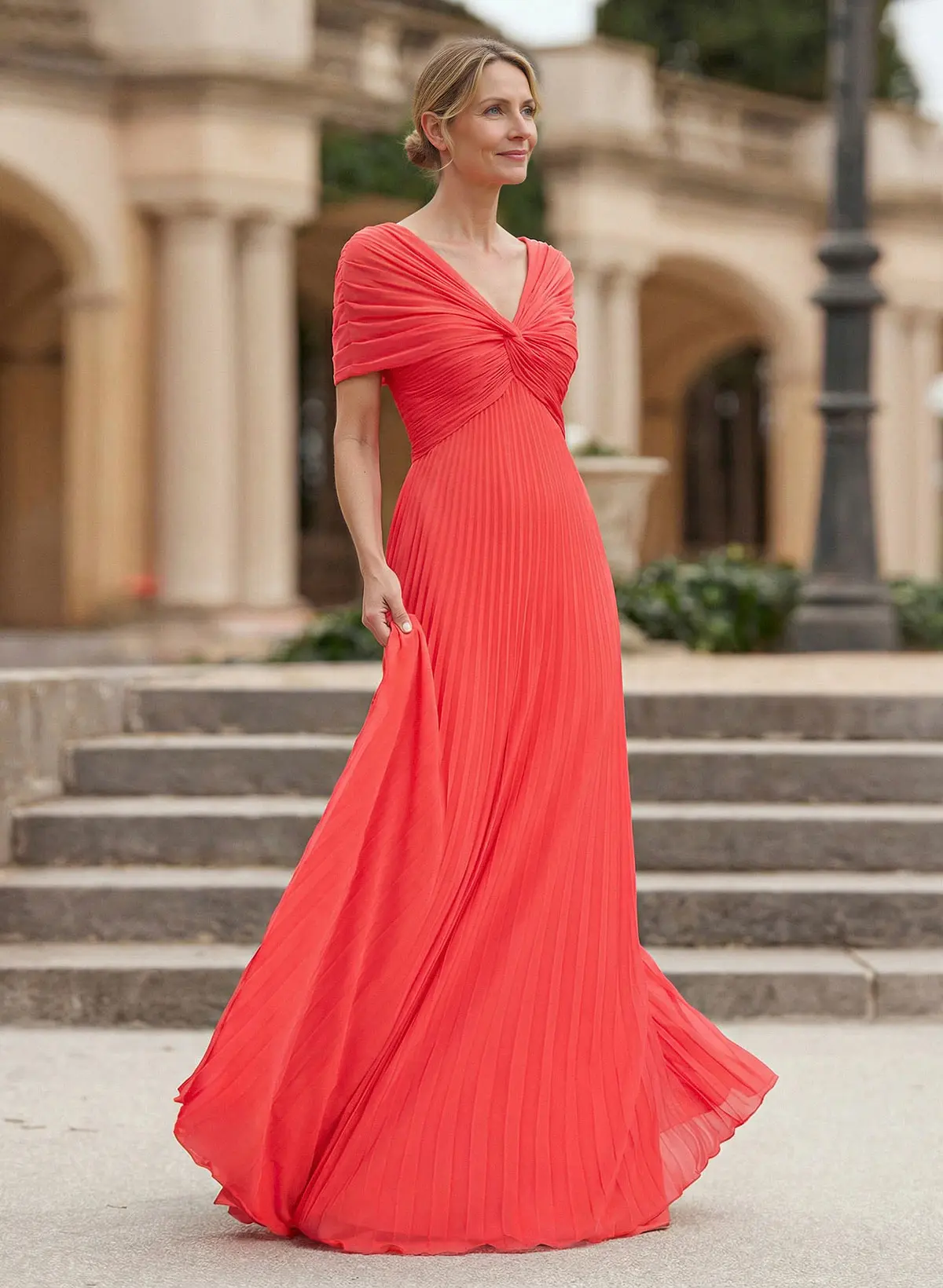 A-Line V-Neck 1/2 Sleeves Floor-Length Chiffon Mother Of The Bride Dresses
