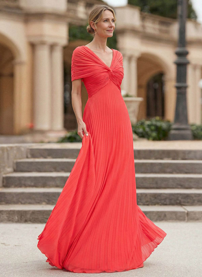 A-Line V-Neck 1/2 Sleeves Floor-Length Chiffon Mother Of The Bride Dresses