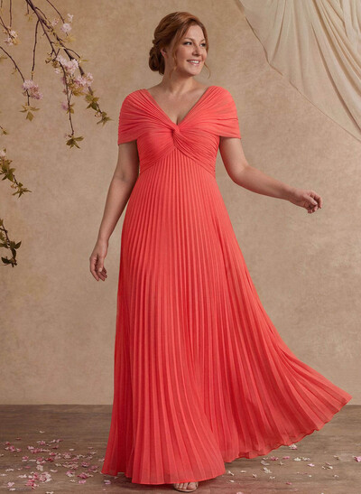 A-Line V-Neck 1/2 Sleeves Floor-Length Chiffon Mother Of The Bride Dresses