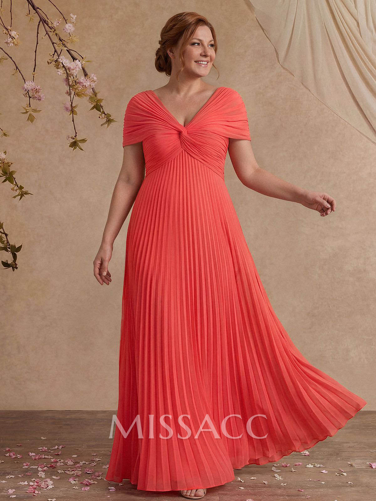 A-Line V-Neck 1/2 Sleeves Floor-Length Chiffon Mother Of The Bride Dresses