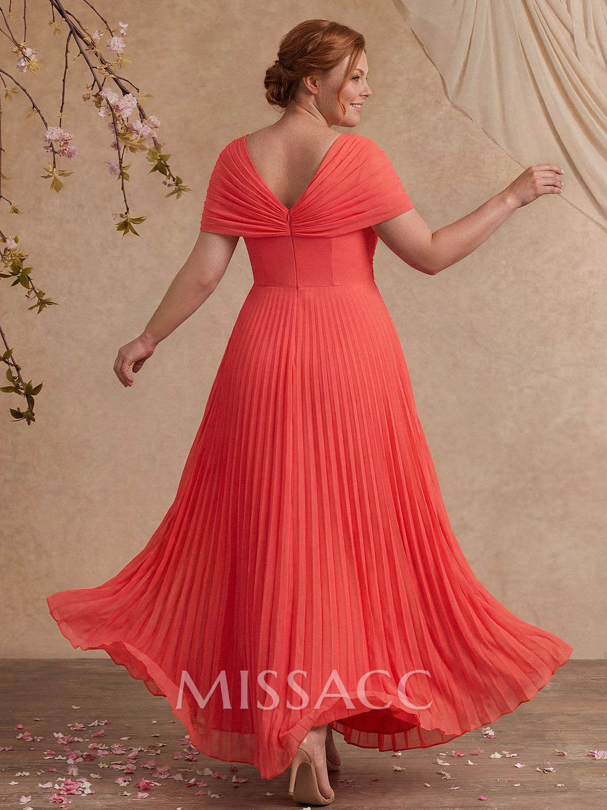 A-Line V-Neck 1/2 Sleeves Floor-Length Chiffon Mother Of The Bride Dresses