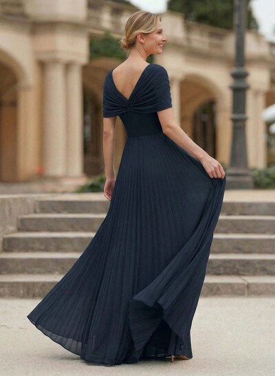 A-Line V-Neck 1/2 Sleeves Floor-Length Chiffon Mother Of The Bride Dresses