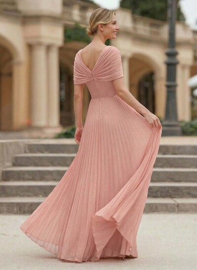 A-Line V-Neck 1/2 Sleeves Floor-Length Chiffon Mother Of The Bride Dresses
