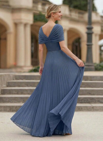 A-Line V-Neck 1/2 Sleeves Floor-Length Chiffon Mother Of The Bride Dresses