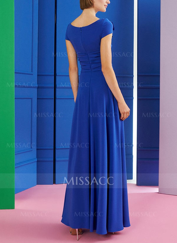 A-Line Square Neckline Short Sleeves Floor-Length Mother Of The Bride Dresses With Pleated