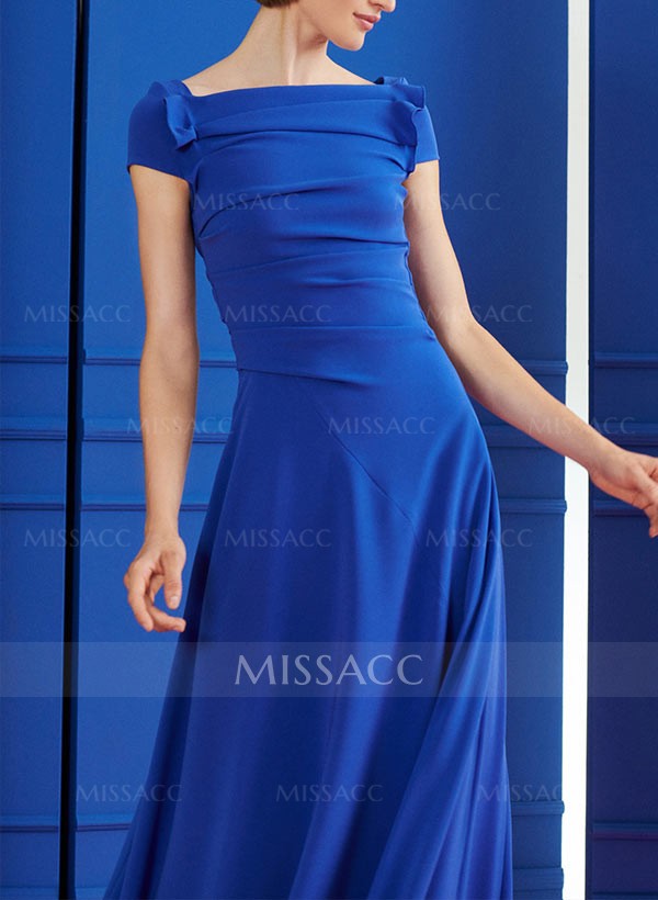 A-Line Square Neckline Short Sleeves Floor-Length Mother Of The Bride Dresses With Pleated