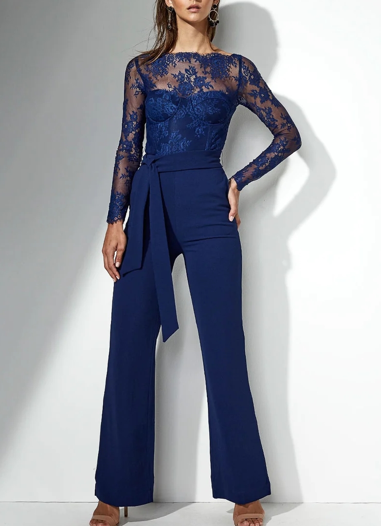 Elegant Lace Jumpsuit/Pantsuit Long Sleeves Evening Dresses