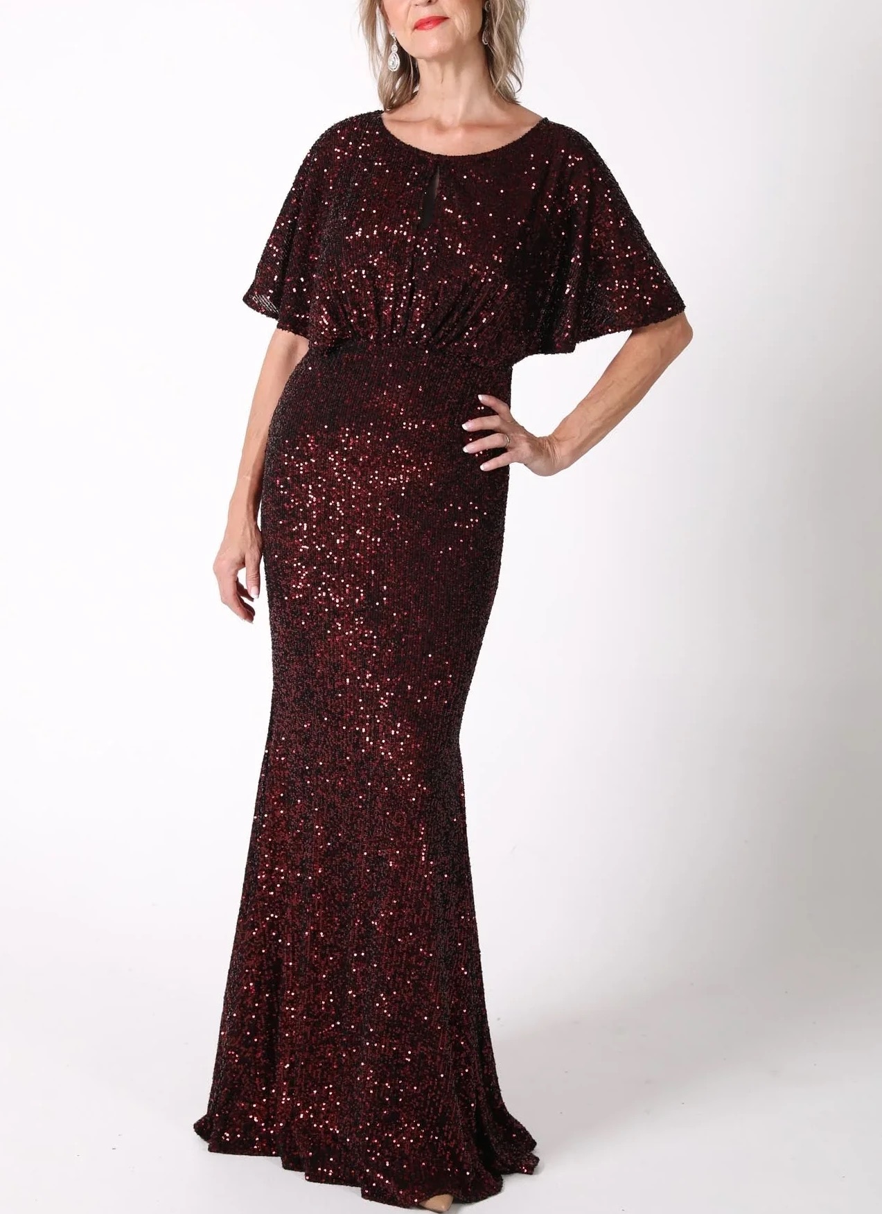 Sequined Butterfly-Sleeves Mermaid Long Mother Of The Bride Dresses