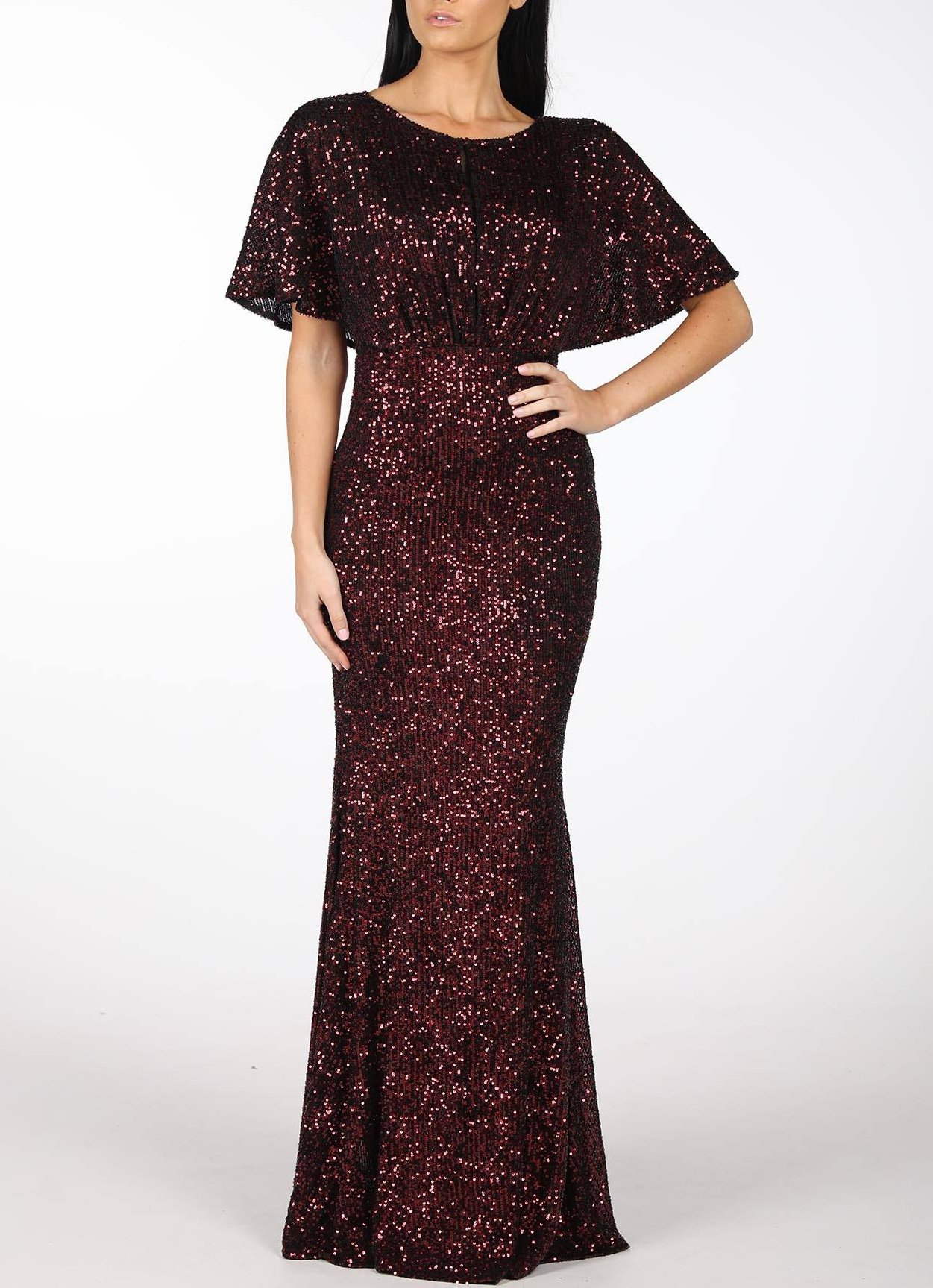 Sequined Butterfly-Sleeves Mermaid Long Mother Of The Bride Dresses