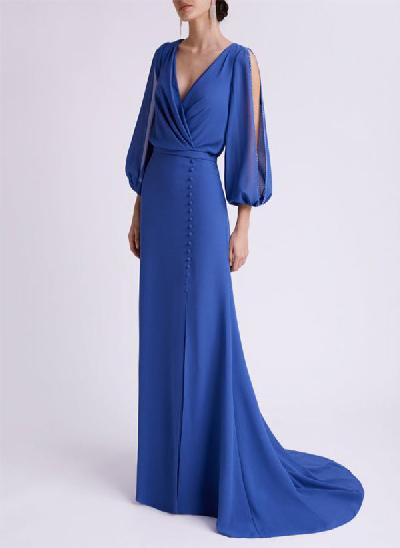 A-Line V-Neck Long Sleeves Court Train Mother Of The Bride Dresses