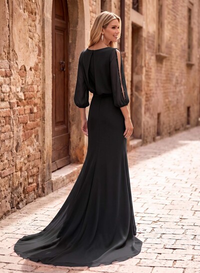A-Line V-Neck Long Sleeves Court Train Mother Of The Bride Dresses