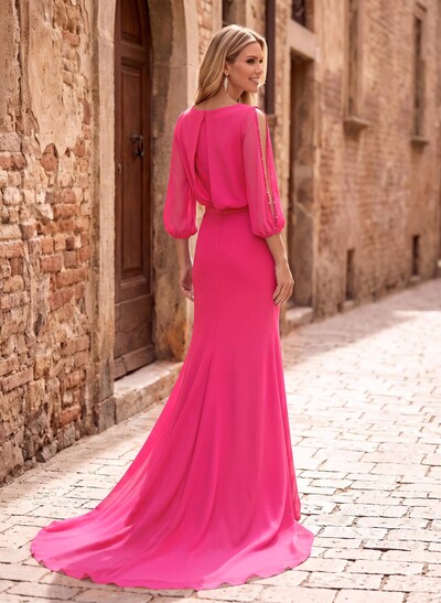 A-Line V-Neck Long Sleeve Court Train Mother Of The Bride Dresses