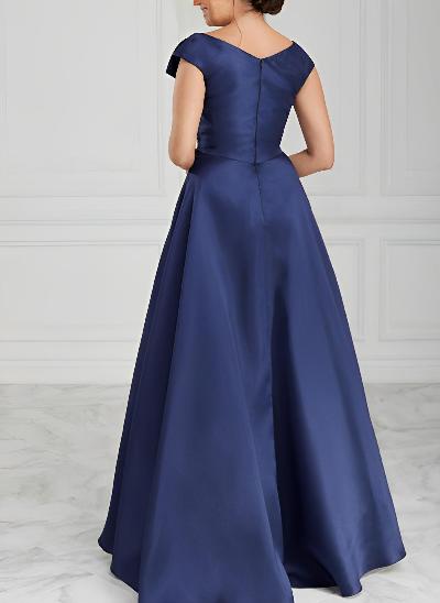 A-Line V-Neck Sweep Train Satin Mother Of The Bride Dresses With Pleated