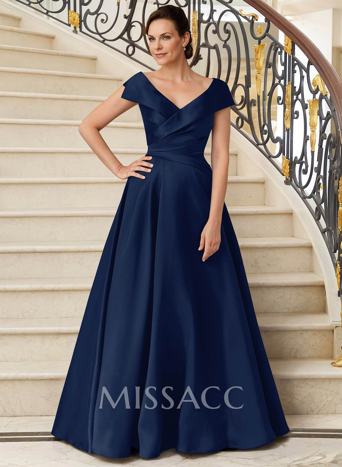 A-Line V-Neck Sweep Train Satin Mother Of The Bride Dresses With Pleated A-Line V-Neck Sweep Train Satin Mother Of The Bride Dresses With Pleated