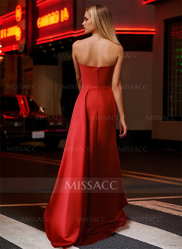 Sheath/Column Satin Prom Dresses With High Split Front/Rhinestone