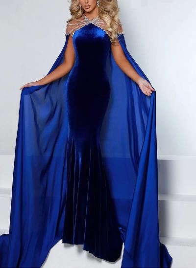 Velvet Trumpet/Mermaid Satin Cape Evening Dresses With Beading