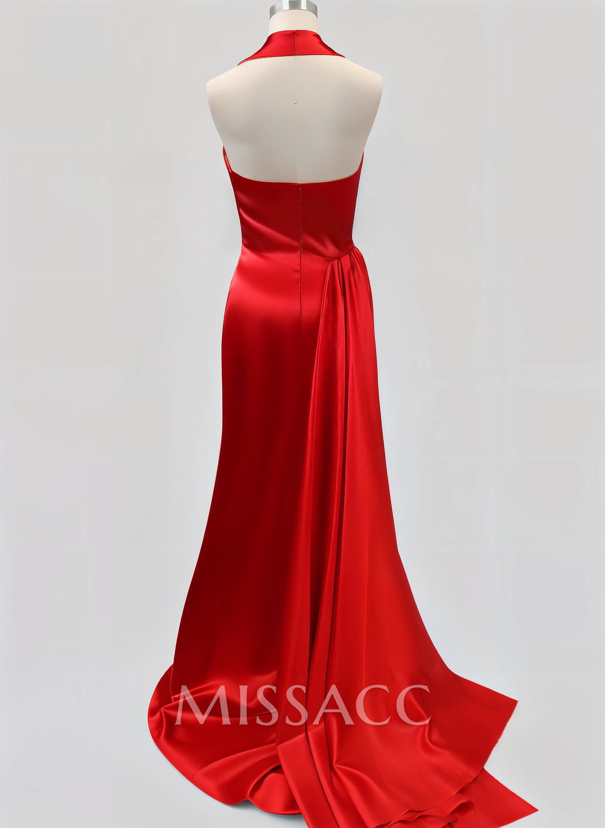 Sexy Halter Charmeuse Slit Prom Dresses With Ruffles Sexy Halter Charmeuse Slit Prom Dresses With Ruffles
