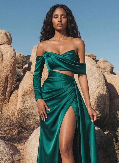 Asymmetrical Neck Sheath/Column Prom Dresses With High Split