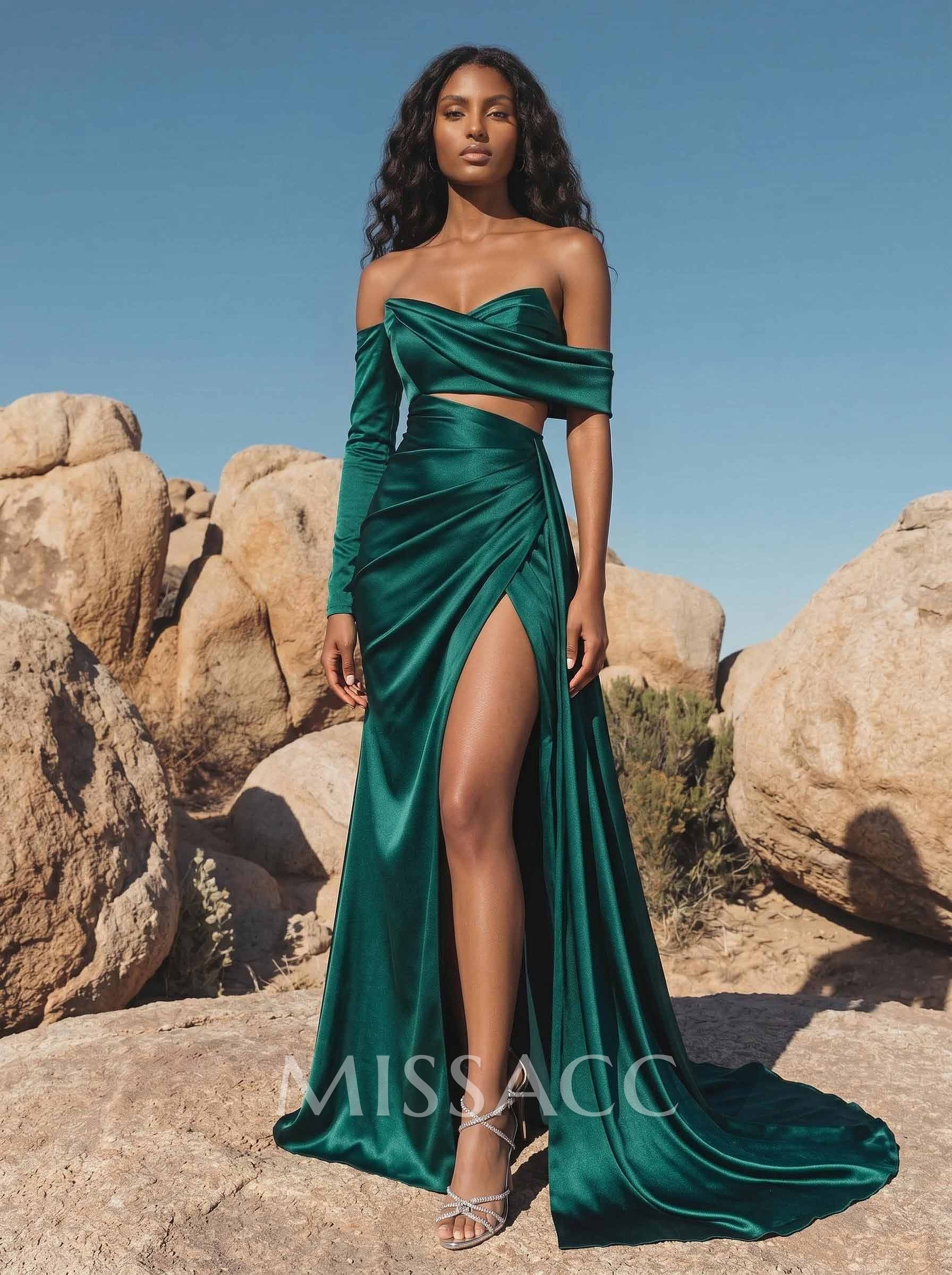 Asymmetrical Neck Sheath/Column Prom Dresses With High Split Asymmetrical Neck Sheath/Column Prom Dresses With High Split