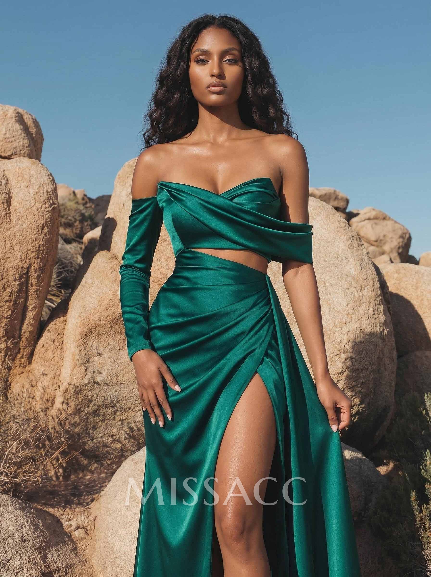 Asymmetrical Neck Sheath/Column Prom Dresses With High Split Asymmetrical Neck Sheath/Column Prom Dresses With High Split