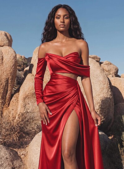 Asymmetrical Neck Sheath/Column Prom Dresses With High Split