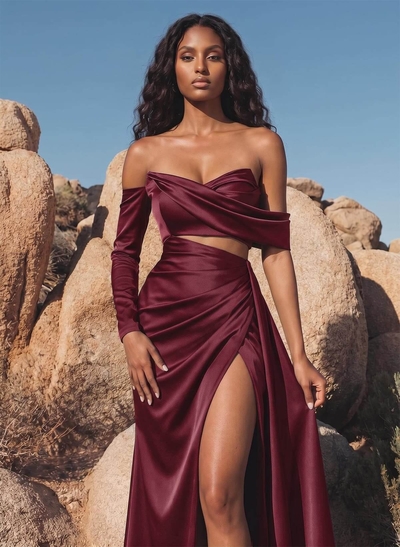 Asymmetrical Neck Sheath/Column Prom Dresses With High Split