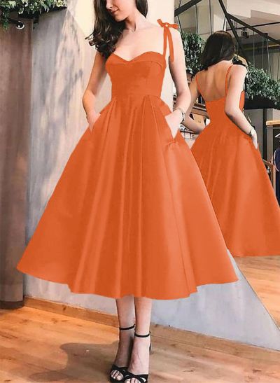 A-Line Satin Sweetheart Homecoming Dresses With Pockets