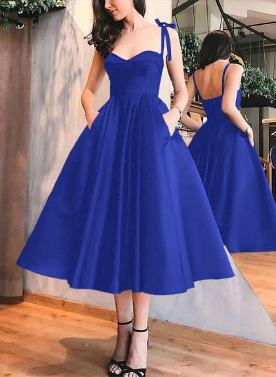 A-Line Satin Sweetheart Homecoming Dresses With Pockets