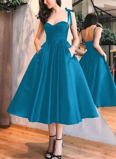 A-Line Satin Sweetheart Homecoming Dresses With Pockets