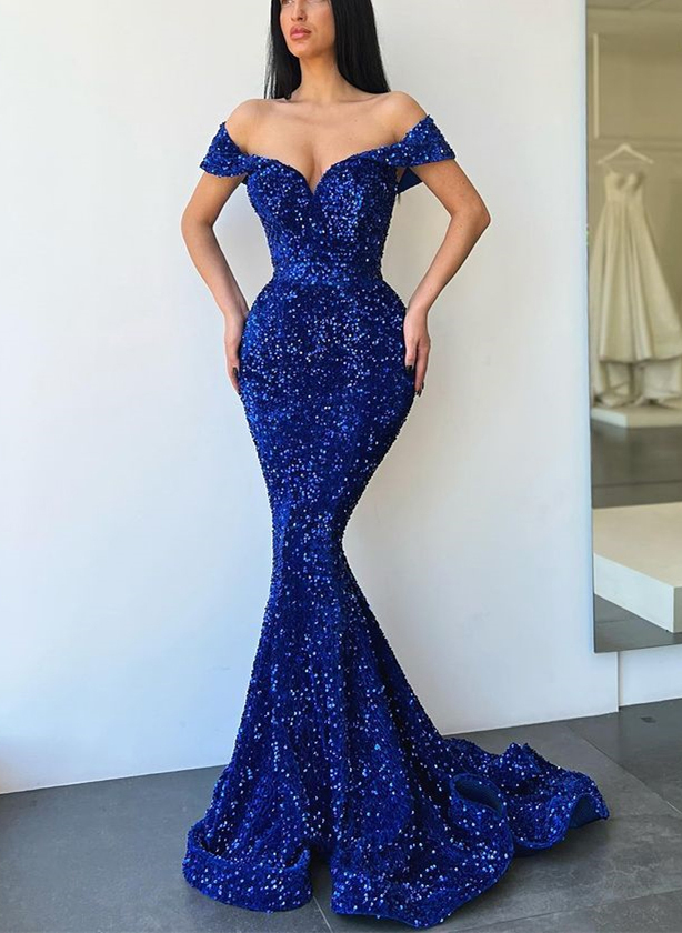 Sparkly Trumpet/Mermaid Off-The-Shoulder Prom Dresses With Sequin