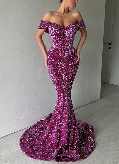 Sparkly Trumpet/Mermaid Off-The-Shoulder Prom Dresses With Sequin