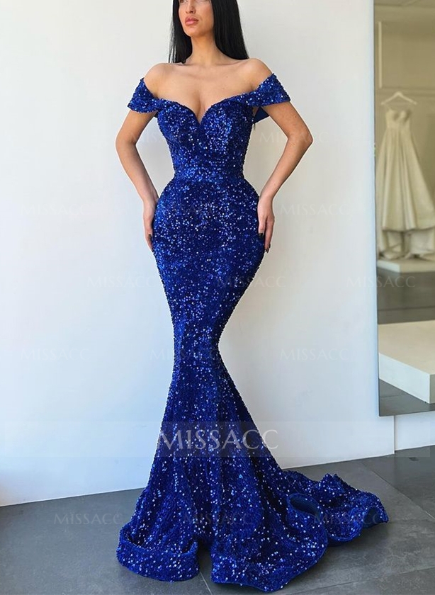 Sparkly Trumpet/Mermaid Off-The-Shoulder Prom Dresses With Sequin