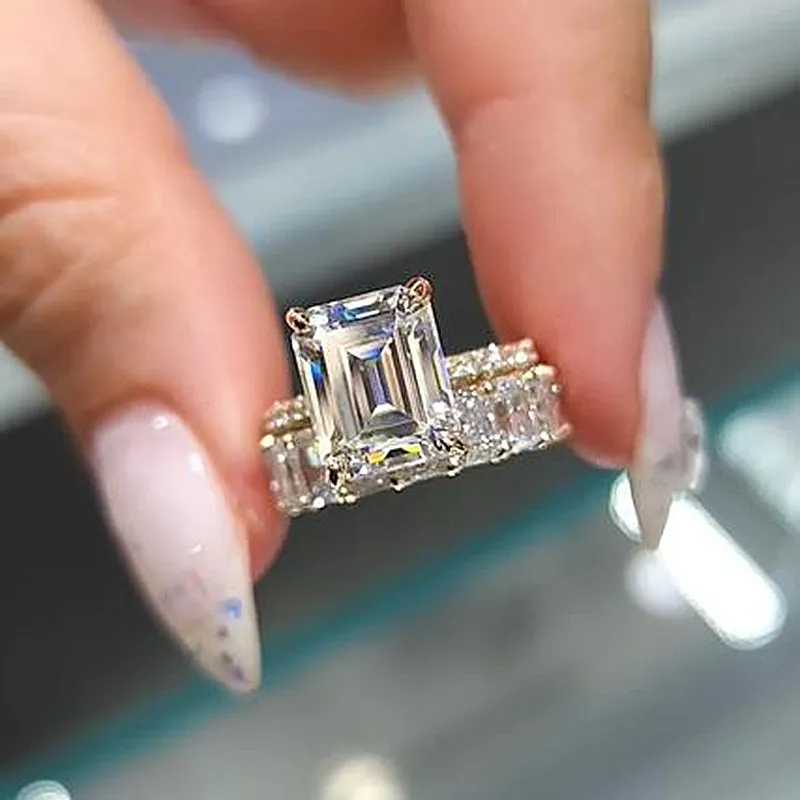 Gorgeous Emerald Cut Wedding Set For Women In Sterling Silver