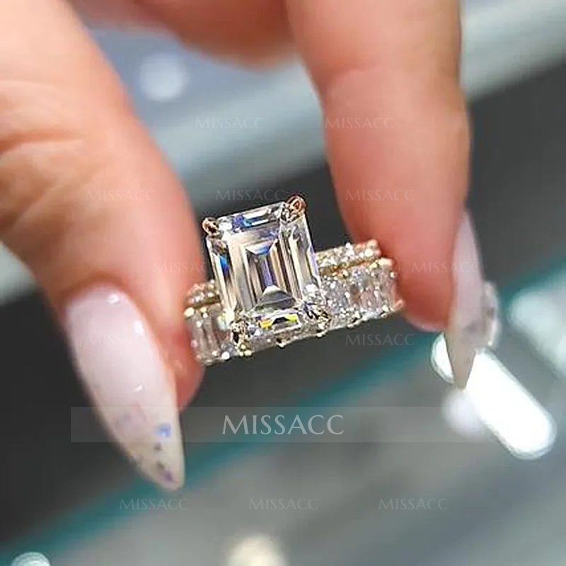 Gorgeous Emerald Cut Wedding Set For Women In Sterling Silver