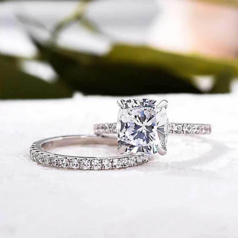 Classic 3.0 Carat Cushion Cut Wedding Ring Set In Sterling Silver