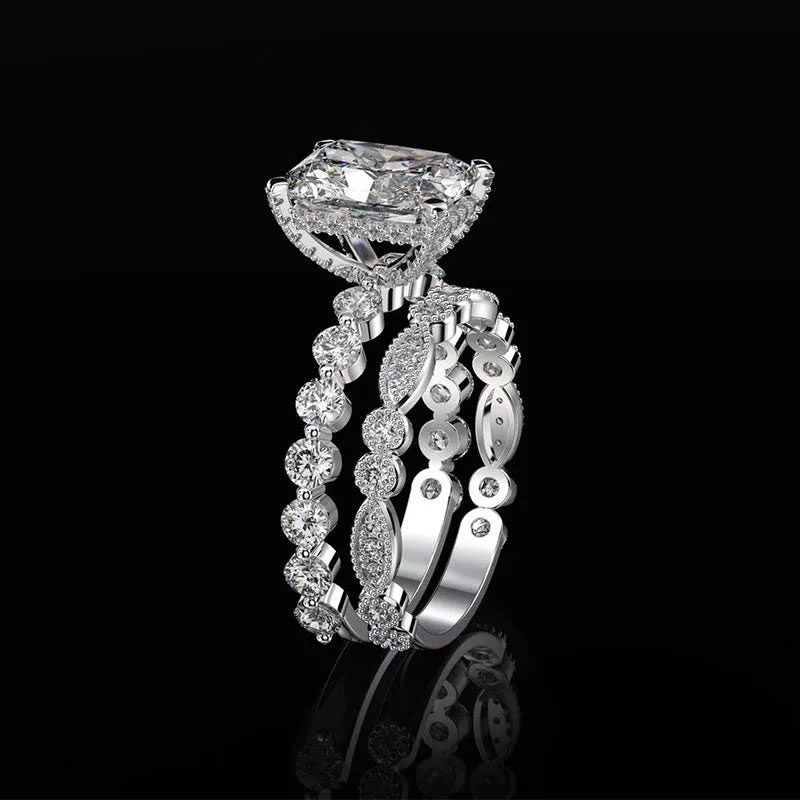 4.0 Carat Radiant Cut White Sapphire Wedding Ring Set