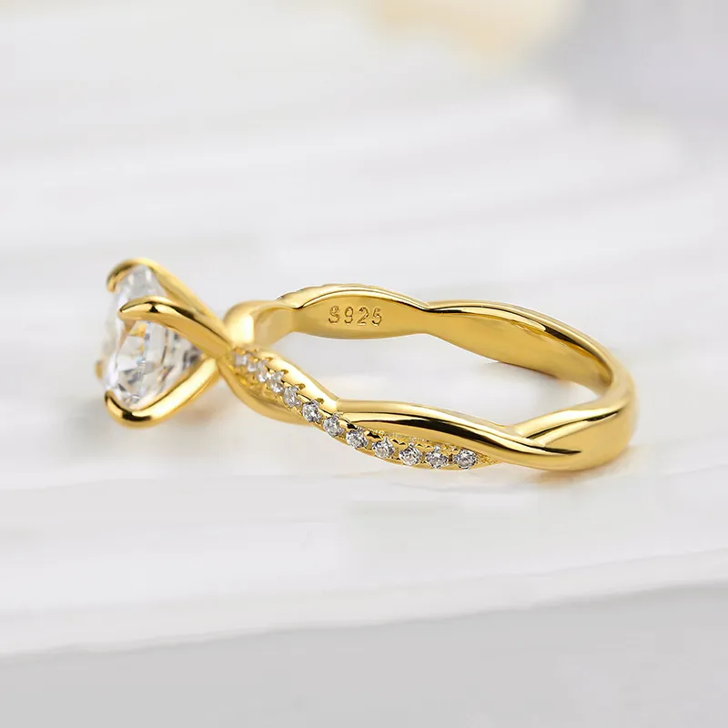 Twist 1.25 Carat Round Cut Yellow Gold Promise Ring For Her In Sterling Silver