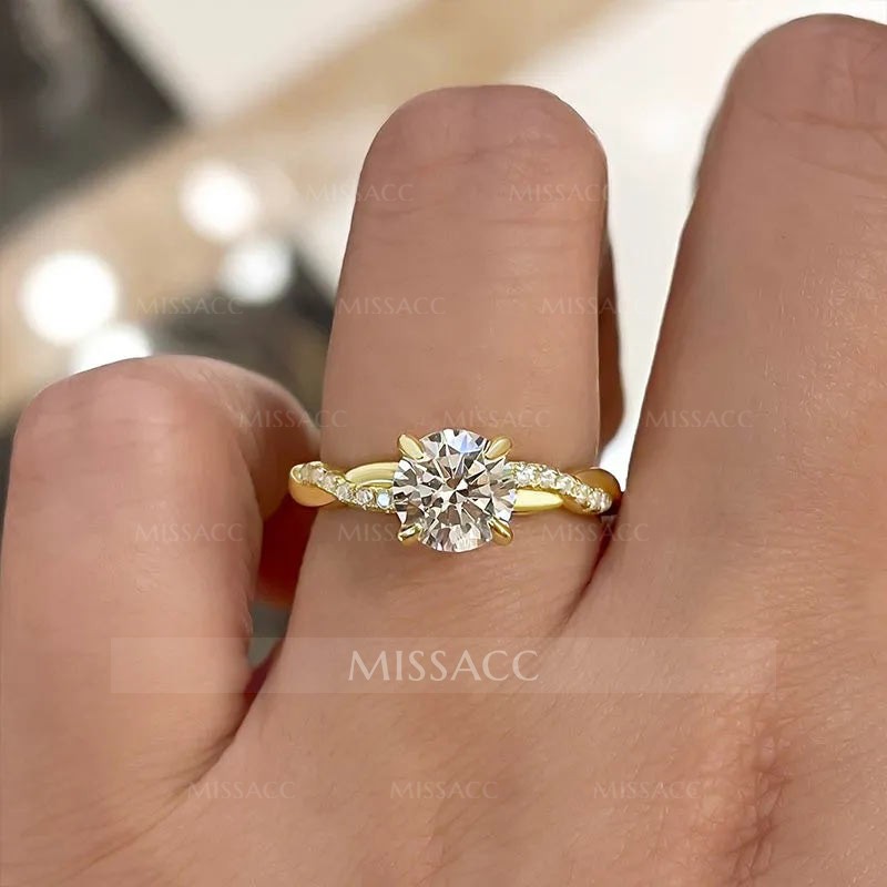Twist 1.25 Carat Round Cut Yellow Gold Promise Ring For Her In Sterling Silver