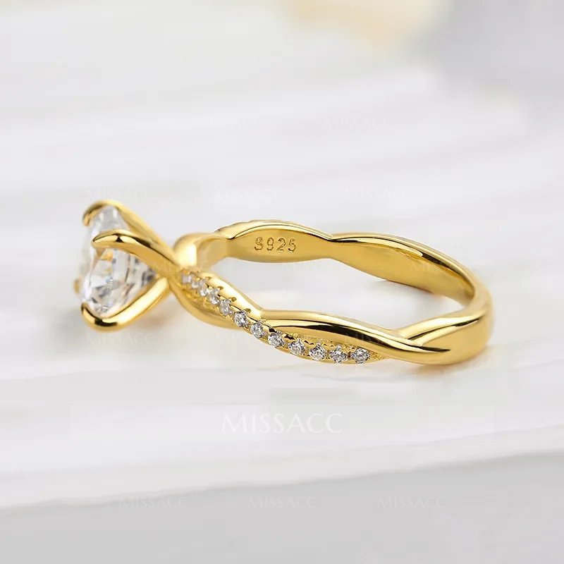 Twist 1.25 Carat Round Cut Yellow Gold Promise Ring For Her In Sterling Silver