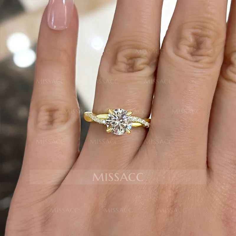 Twist 1.25 Carat Round Cut Yellow Gold Promise Ring For Her In Sterling Silver