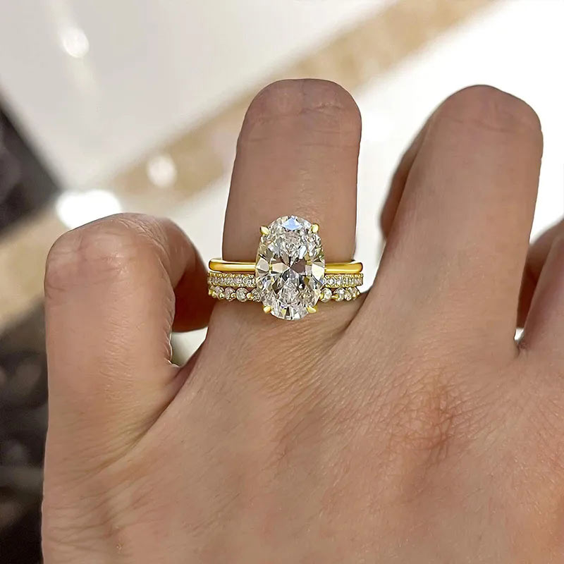Oval Cut Yellow Gold Women s Wedding Ring Sets In Sterling Silver Missacc