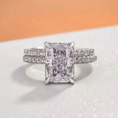 Gorgeous 3.5 Carat Radiant Cut Wedding Ring Set In Sterling Silver