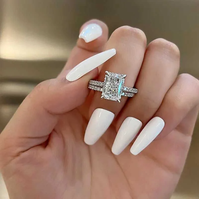 Gorgeous 3.5 Carat Radiant Cut Wedding Ring Set In Sterling Silver