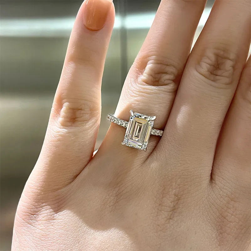 Classic Emerald Cut Women's Engagement Ring In White Gold