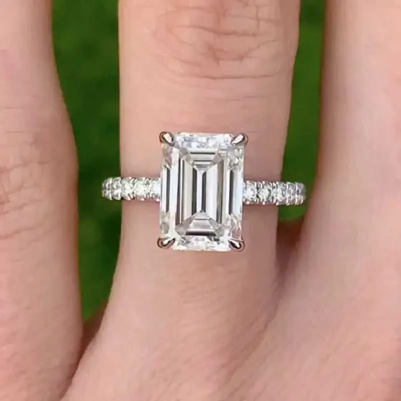 Classic Emerald Cut Women's Engagement Ring In White Gold