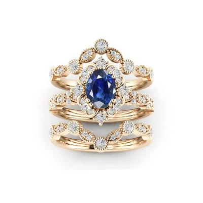 Oval Blue Sona Simulated Diamonds Engagement Ring Set For Women