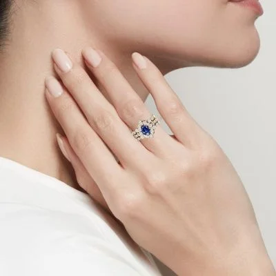 Oval Blue Sona Simulated Diamonds Engagement Ring Set For Women