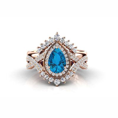 Vintage Pear Cut Blue Wedding Ring Set For Women